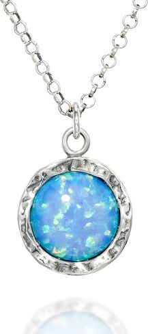 Stera Jewelry Sterling Silver Necklace & 10mm Shimmering Created Blue or White Opal Round Pendant in Saudi Arabia