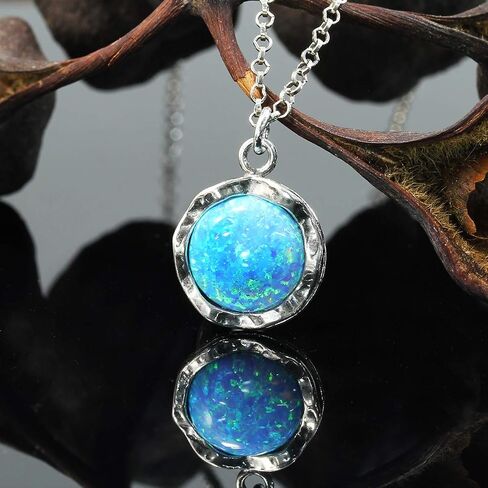 Stera Jewelry Sterling Silver Necklace & 10mm Shimmering Created Blue or White Opal Round Pendant in Saudi Arabia