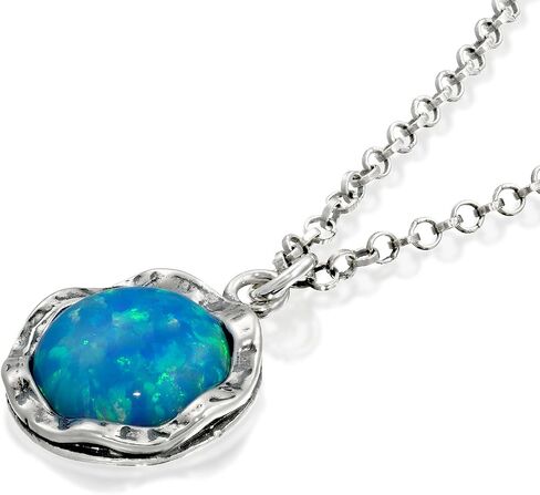 Stera Jewelry Sterling Silver Necklace & 10mm Shimmering Created Blue or White Opal Round Pendant in Saudi Arabia