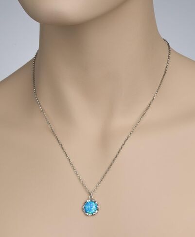 Stera Jewelry Sterling Silver Necklace & 10mm Shimmering Created Blue or White Opal Round Pendant in Saudi Arabia