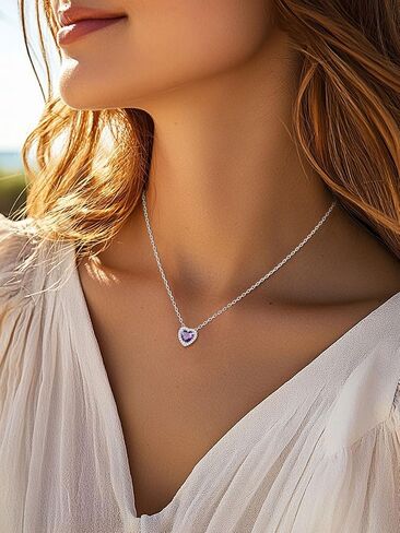 قلادة FindChic Dainty Heart جوهرة الميلاد للنساء الأمهات والفتيات مطلية بالبلاتين CZ قلادة لامعة لعيد الميلاد والذكرى السنوية لعيد الحب لأمها، مع صندوق هدايا in Saudi Arabia