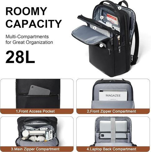 Vegan Leather Laptop Backpack for Women&Men,16 Inch Expandable Backpack with USB Charging Port,Two-toned Black in Saudi Arabia