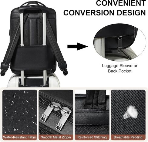 Vegan Leather Laptop Backpack for Women&Men,16 Inch Expandable Backpack with USB Charging Port,Two-toned Black in Saudi Arabia