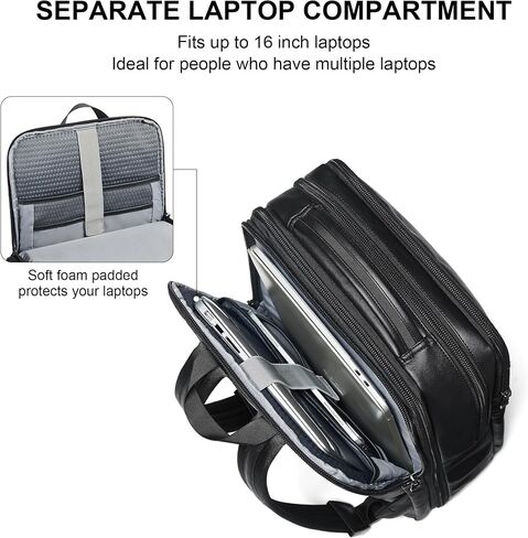 Vegan Leather Laptop Backpack for Women&Men,16 Inch Expandable Backpack with USB Charging Port,Two-toned Black in Saudi Arabia