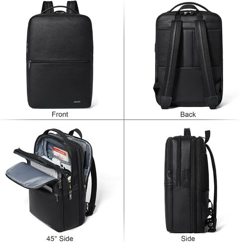 Vegan Leather Laptop Backpack for Women&Men,16 Inch Expandable Backpack with USB Charging Port,Two-toned Black in Saudi Arabia