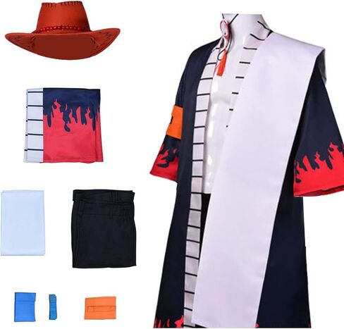 Unisex Men Anime Cosplay Long Robe Costume Navy Blue Kimonos Cloak Cape Black Shorts Halloween Outfits with Bag Hat in Saudi Arabia