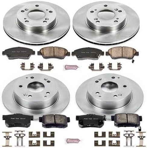 POWERSTOP KOE2387 مجموعة فرامل بديلة أمامية وخلفية متخصصة - دوارات فرامل OE ووسادات فرامل سيراميك لقاعدة Acura RSX - سيفيك هاتشباك [محدد بالتطبيق] in Saudi Arabia