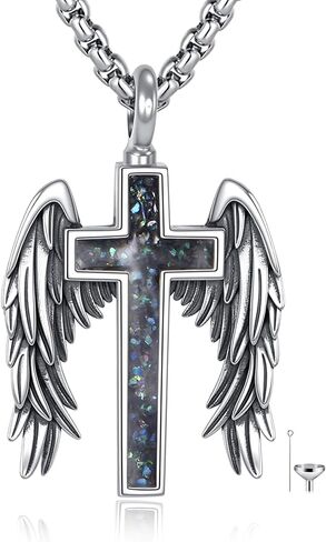 ONEFINITY Cross Urn Necklace for Ashes 925 Sterling Silver Butterfly/Angel Wing Abalone Shell Pendant Necklace Cremation Memorial Keepsake Jewelry Gifts for Ashes of Loved One for Women Mom Men in Saudi Arabia