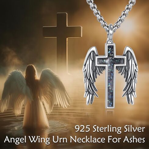ONEFINITY Cross Urn Necklace for Ashes 925 Sterling Silver Butterfly/Angel Wing Abalone Shell Pendant Necklace Cremation Memorial Keepsake Jewelry Gifts for Ashes of Loved One for Women Mom Men in Saudi Arabia