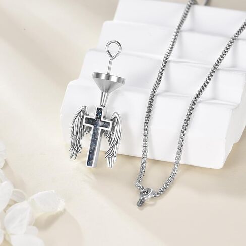 ONEFINITY Cross Urn Necklace for Ashes 925 Sterling Silver Butterfly/Angel Wing Abalone Shell Pendant Necklace Cremation Memorial Keepsake Jewelry Gifts for Ashes of Loved One for Women Mom Men in Saudi Arabia