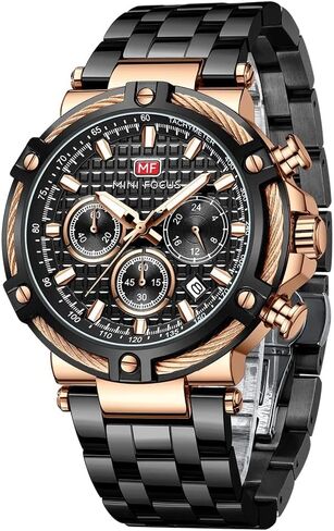 Analog Quartz Dress Watch Men Stainless Steel Band Chronograph Luminous Wristwatch with Date 24-Hour Indicator in Saudi Arabia