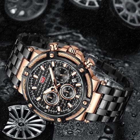 Analog Quartz Dress Watch Men Stainless Steel Band Chronograph Luminous Wristwatch with Date 24-Hour Indicator in Saudi Arabia