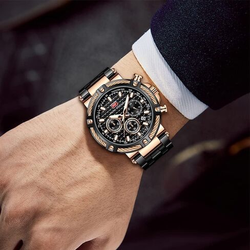 Analog Quartz Dress Watch Men Stainless Steel Band Chronograph Luminous Wristwatch with Date 24-Hour Indicator in Saudi Arabia