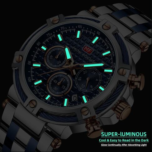 Analog Quartz Dress Watch Men Stainless Steel Band Chronograph Luminous Wristwatch with Date 24-Hour Indicator in Saudi Arabia
