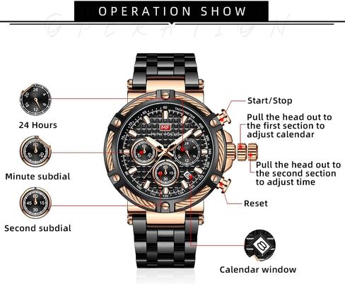 Analog Quartz Dress Watch Men Stainless Steel Band Chronograph Luminous Wristwatch with Date 24-Hour Indicator in Saudi Arabia
