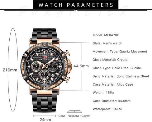 Analog Quartz Dress Watch Men Stainless Steel Band Chronograph Luminous Wristwatch with Date 24-Hour Indicator in Saudi Arabia