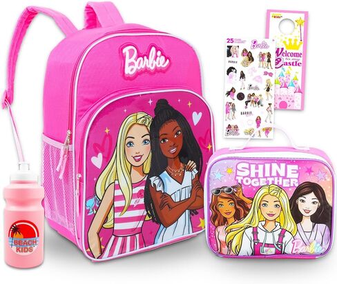 Barbie Backpack and Lunch Bag Set - Bundle with 16" School Bag, Lunch Box, Water Bottle, Stickers, More | Barbie Backpack with Lunchbox for Girls, Kids in Saudi Arabia