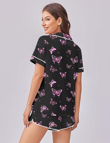 Ekouaer Womens Silk Satin Pajama Set Print Short Sleeve Sleepwear Button Down Pjs Shorts Set Loungewear in Saudi Arabia