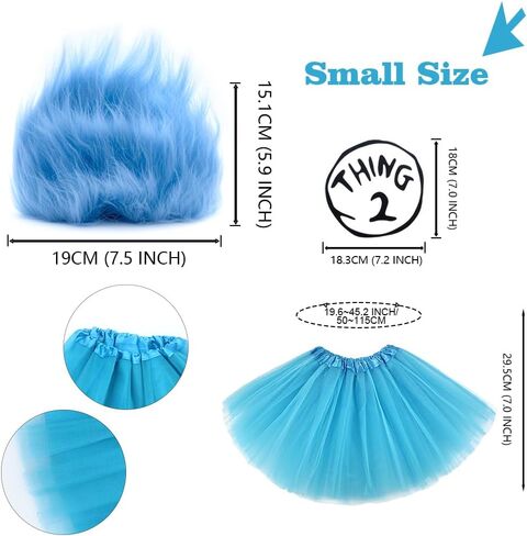 5 مجموعة أزياء للنساء Thing1/ Thing 2 شعر مستعار أزرق منفوش أحمر أزرق تول توتو تنورة جوارب مخططة قفازات قابلة للتمدد in Kuwait