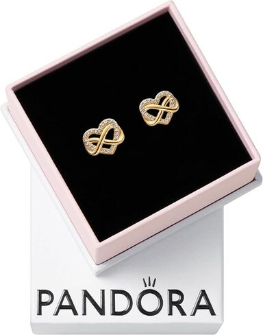 أقراط PANDORA Moments Sparkling Infinity Heart - أقراط مطلية بالذهب عيار 14 قيراط مع زركونيا مكعب - مجوهرات للنساء - تتضمن صندوق هدايا in Saudi Arabia