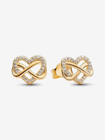 أقراط PANDORA Moments Sparkling Infinity Heart - أقراط مطلية بالذهب عيار 14 قيراط مع زركونيا مكعب - مجوهرات للنساء - تتضمن صندوق هدايا in Saudi Arabia