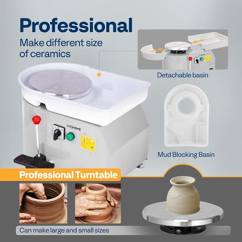 VIVOHOME 25CM Pottery Wheel Forming Machine 350W Electric DIY Clay Tool with Foot Pedal and Detachable Basin for Ceramic Work Art Craft White in Kuwait