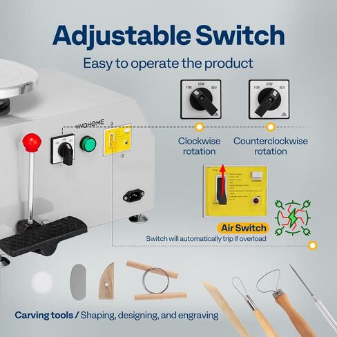 VIVOHOME 25CM Pottery Wheel Forming Machine 350W Electric DIY Clay Tool with Foot Pedal and Detachable Basin for Ceramic Work Art Craft White in Kuwait