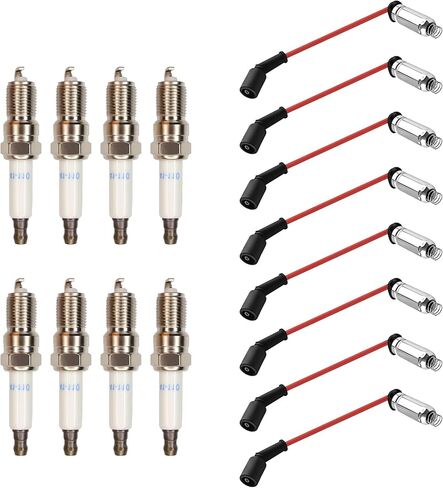 8 Pcs Spark Plug Wires & 41-110 Iridium Spark Plugs Fit for 2000-2013 Chevy Silverado, Tahoe, Suburban, GMC Sierra, Yukon, Cadillac Escalade 4.8L 5.3L 6.0L 6.2L V8, Replace 41-162 9748HH 9748UU in Saudi Arabia