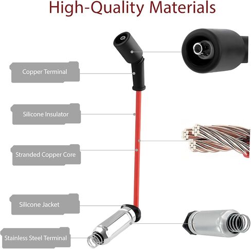8 Pcs Spark Plug Wires & 41-110 Iridium Spark Plugs Fit for 2000-2013 Chevy Silverado, Tahoe, Suburban, GMC Sierra, Yukon, Cadillac Escalade 4.8L 5.3L 6.0L 6.2L V8, Replace 41-162 9748HH 9748UU in Saudi Arabia