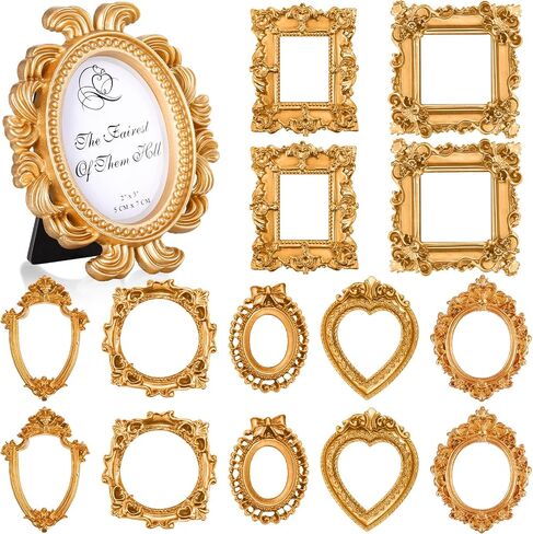 15 Pcs Mini Gold Picture Frames Bulk Vintage Resin Baroque Antique Small Jewelry Table Display Photo Frame Tiny for Christmas Wedding DIY Home Wall Party Decor (Unable to Accommodate Photo) in Saudi Arabia