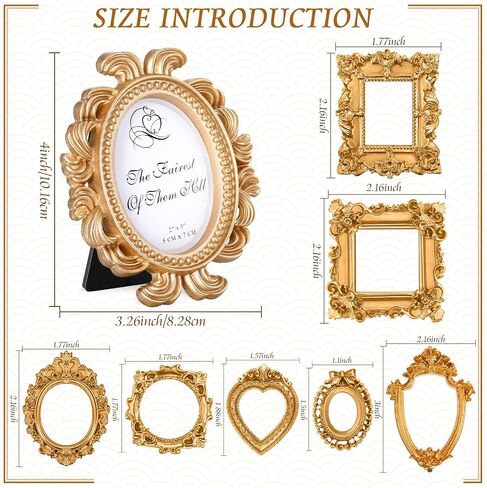 15 Pcs Mini Gold Picture Frames Bulk Vintage Resin Baroque Antique Small Jewelry Table Display Photo Frame Tiny for Christmas Wedding DIY Home Wall Party Decor (Unable to Accommodate Photo) in Saudi Arabia