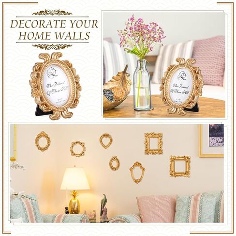 15 Pcs Mini Gold Picture Frames Bulk Vintage Resin Baroque Antique Small Jewelry Table Display Photo Frame Tiny for Christmas Wedding DIY Home Wall Party Decor (Unable to Accommodate Photo) in Saudi Arabia