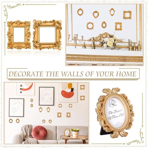 15 Pcs Mini Gold Picture Frames Bulk Vintage Resin Baroque Antique Small Jewelry Table Display Photo Frame Tiny for Christmas Wedding DIY Home Wall Party Decor (Unable to Accommodate Photo) in Saudi Arabia