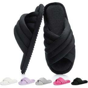 GOEWY Cross Band Slippers for Women with Cozy Memory Foam Machine Washable | Open Toe Summer Cute Slipper,Soft Black House Shoes Slides,Indoor Outdoor Non-Slip Slip On,Gifts for Women Ladies Her Mom in Saudi Arabia