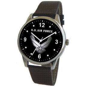 Air Force Emblem Classic Watch with Large Polished Chrome Case and Black Leather Strap in Saudi Arabia