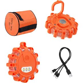 Vancle USB-C Rechargeable LED Road Flares Roadside Emergency Light, Safety Warning Flashing Flare Beacon Disc Strobe Traffic with Magnetic Base for Construction Vehicles Truck Boat (Amber,2 Pack) in Kuwait