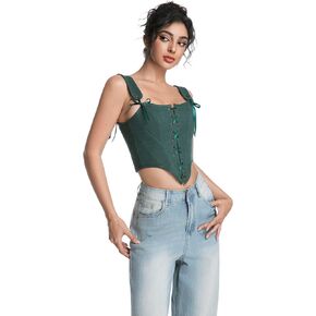 Renaissance Corset Vest Tops for Women Dark Green Linen Overbust Bustier Bodice Summer Sleeveless Drawstring Crop in Saudi Arabia