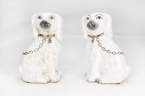 AAI Staffordshire Dog Ceramic Statues Antique White with Crackle Finish (Set of 2) in Saudi Arabia