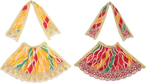 Set of 2 Durga Devi MATA Dress poshak vastra Cloth lehanga Chunari for God Idol Statue for Home Temple Pooja Item Indian Traditional Festival Navratri Special Dress(Size:-4")(Red and Yellow) in Kuwait