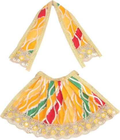 Set of 2 Durga Devi MATA Dress poshak vastra Cloth lehanga Chunari for God Idol Statue for Home Temple Pooja Item Indian Traditional Festival Navratri Special Dress(Size:-4")(Red and Yellow) in Kuwait
