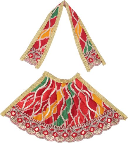 Set of 2 Durga Devi MATA Dress poshak vastra Cloth lehanga Chunari for God Idol Statue for Home Temple Pooja Item Indian Traditional Festival Navratri Special Dress(Size:-4")(Red and Yellow) in Kuwait
