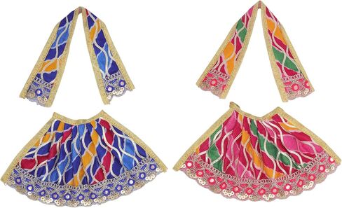 Set of 2 Durga Devi MATA Dress poshak vastra Cloth lehanga Chunari for God Idol Statue for Home Temple Pooja Item Indian Traditional Festival Navratri Special Dress(Size:-4")(Red and Yellow) in Saudi Arabia