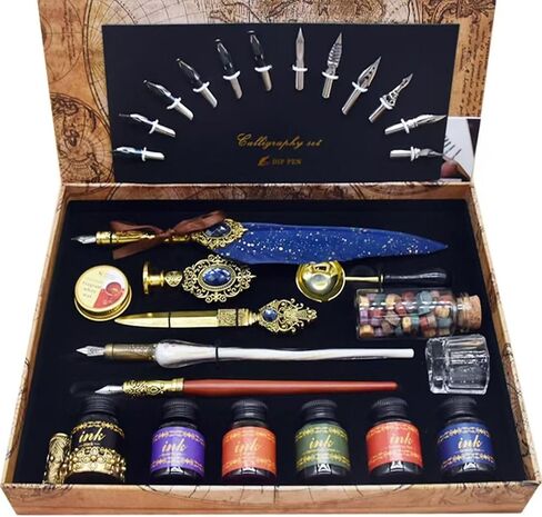 Calligraphy Dip Pen Set - 12 Colorful Inks, 2 glass pens Pen Holder, Glass, Crystal Pen for Art Writing, Drawing, Signatures, Decoration,Holiday Gift Set Calligraphy Beginners in Saudi Arabia