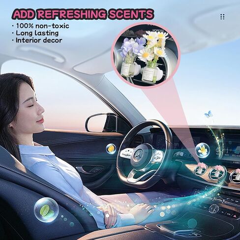 Girl Girly Car Accessories for Women, Cute Car Decor Dashboard Decorations, Cute Flower Air Freshener Vent Clips, Auto Interior Dash Ornament Accessories (pink daisy, small) in Saudi Arabia