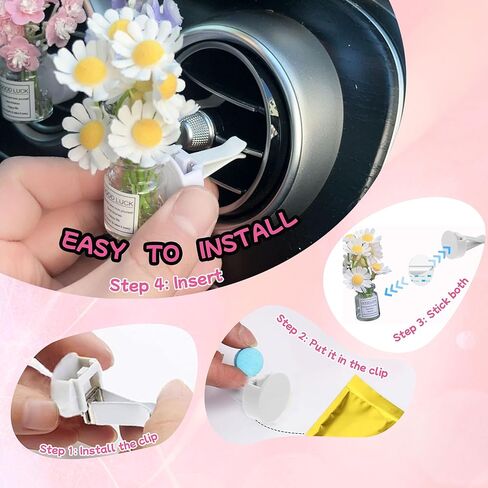 Girl Girly Car Accessories for Women, Cute Car Decor Dashboard Decorations, Cute Flower Air Freshener Vent Clips, Auto Interior Dash Ornament Accessories (pink daisy, small) in Saudi Arabia