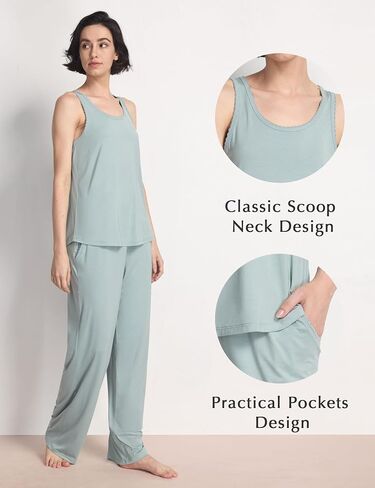 GYS Pajama Set for Women Bamboo Viscose U Neck Tank Top and Pants Soft 2 Piece Sleepwear Sets in Saudi Arabia