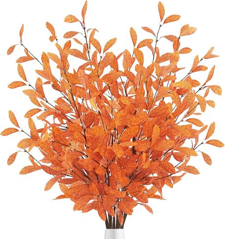 Uieke 6 Pcs Artificial Fall Eucalyptus Stems Fall Eucalyptus Leaves Plants Fall Decorations with Fall Leaves for Autumn Office Home Wedding Centerpiece Fall Florals Arrangement Decor (Orange) in Kuwait