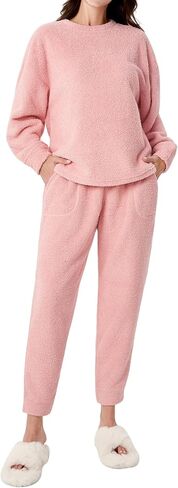 DAVID ARCHY Women's Thickened Fleece Pajamas Warm Soft Fluffy Winter Loungewear Thermal Sleep Pjs Set with Pockets in Saudi Arabia