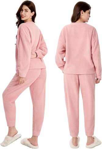 DAVID ARCHY Women's Thickened Fleece Pajamas Warm Soft Fluffy Winter Loungewear Thermal Sleep Pjs Set with Pockets in Saudi Arabia