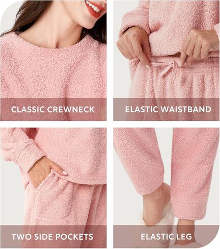 DAVID ARCHY Women's Thickened Fleece Pajamas Warm Soft Fluffy Winter Loungewear Thermal Sleep Pjs Set with Pockets in Saudi Arabia
